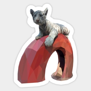 Low Poly White Tiger Cub Playing Sticker